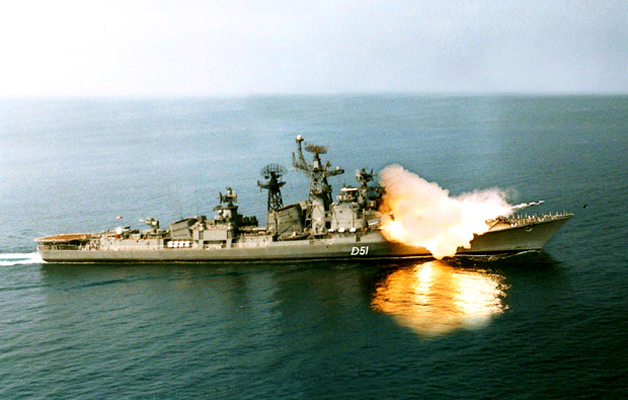 INS Rajput demonstrates its firepower by firing a Brahmos missile (Photo: Indian Navy) INS Rajput demonstrates its firepower by firing a Brahmos missile (Photo: Indian Navy)